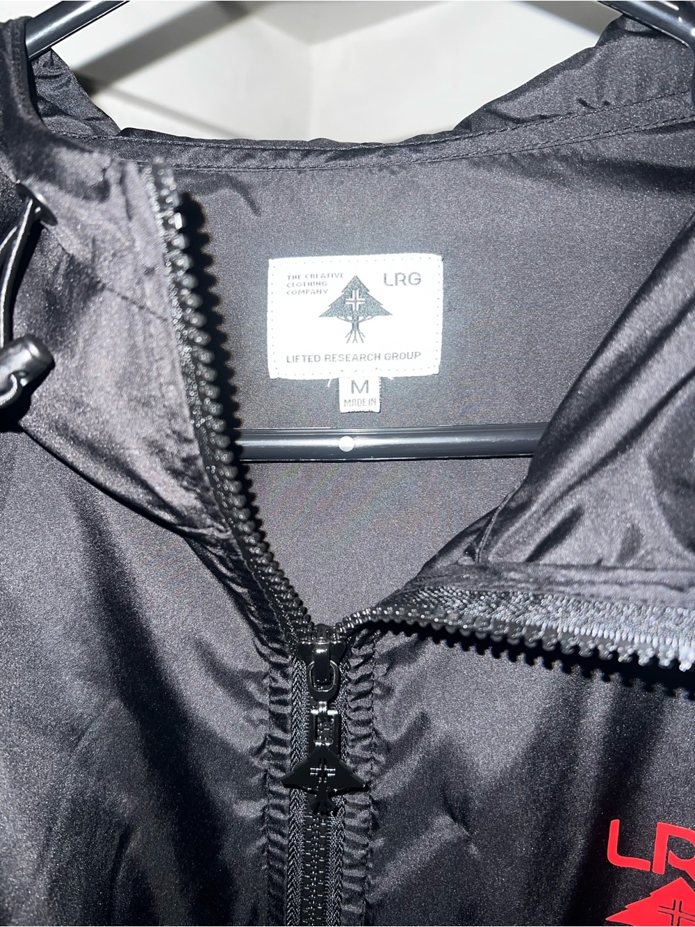 LRG Black Men's Windbreaker with Red Logo Accents